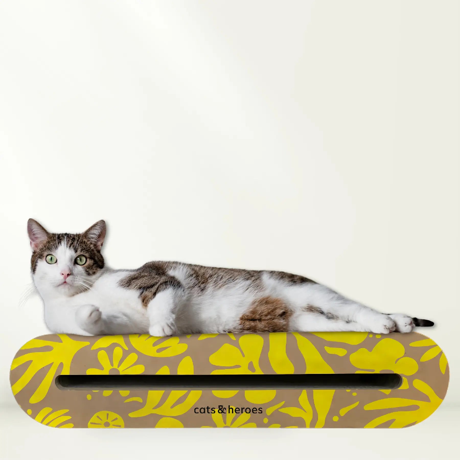 Tubo met kat– geel-print bold flowers 